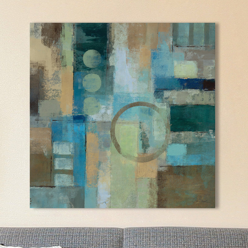 « blue & green abstract », reproduction d’art sur toile tendue, H 18 po x l 18 po