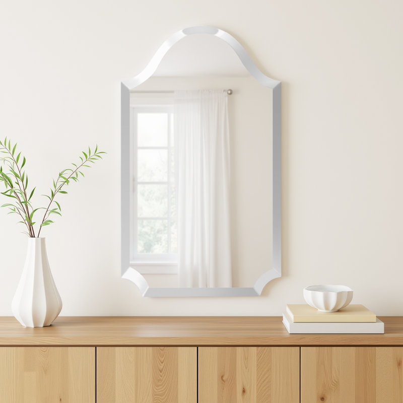 Morlan Tall Arched Scalloped Frameless Wall Mirror, 27" H x 16" W x 1" D