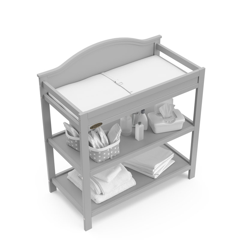 Pebble Gray Pine Wood Changing Table with Safety Strap