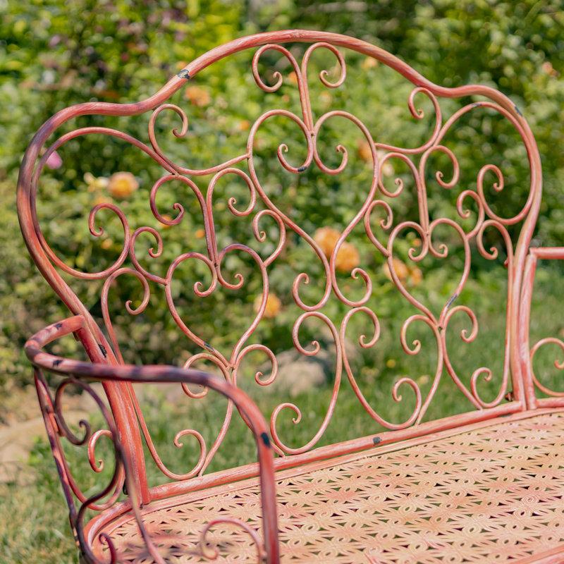 Banc de jardin en fer thermolaqué Psyllatos, Rose