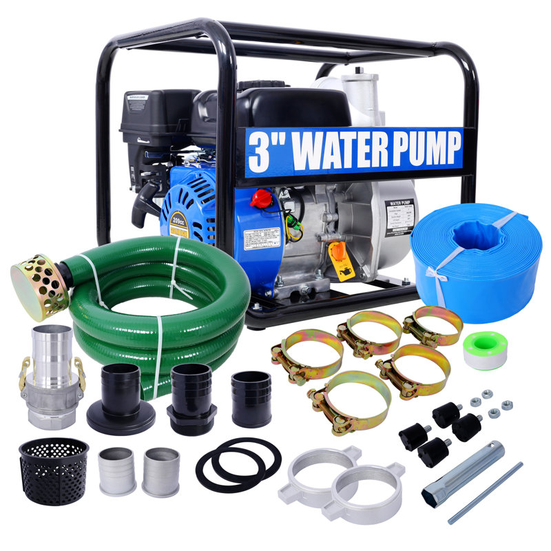 Pompe à eau 3 gallons à gaz semi-poubelle de 3 pouces, pompe Epa à 4 temps avec distribution complète de boyaux