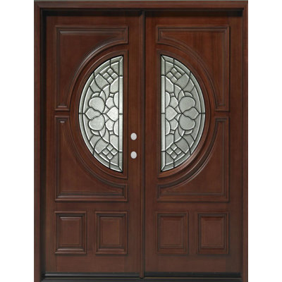 Porte d'entrée pré-montée en bois d'acajou Center Moon