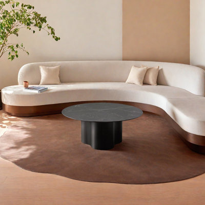 Round Sintered Stone Coffee Table with Metal Legs