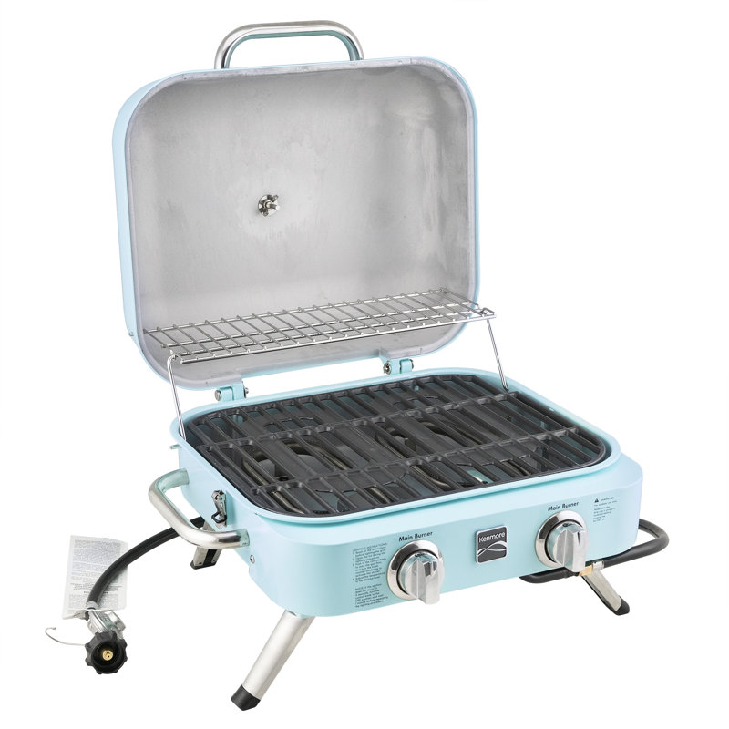 Kenmore 2-Burner Portable Tabletop Retro Gas Grill, Turquoise