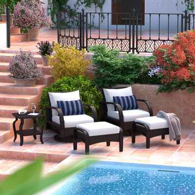 Kechia 5 Piece Rattan Sunbrella Seating Group with Cushions