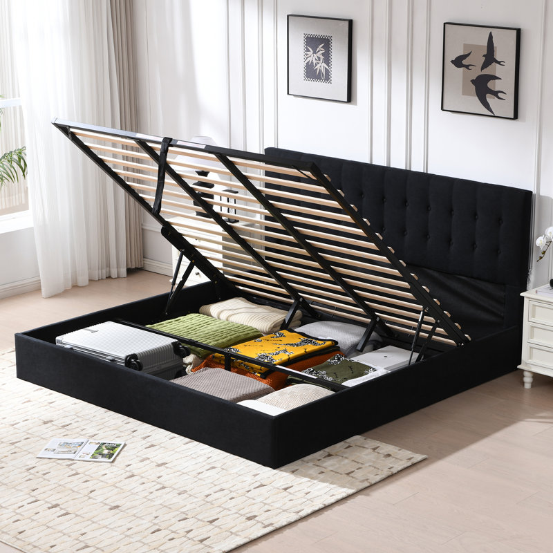 Gaillarde Hydraulic Lift Up Storage Upholstered Platform Bed, Queen, Black