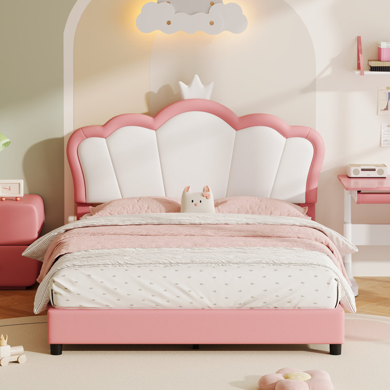 PU Upholstered Bed with Adjustable Headboard, 4ft6