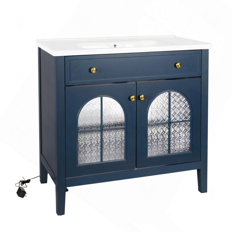 35.6" Bathroom Cabinet, Only Cabinet, Blue