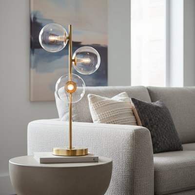 Modern 3-light Table Lamp With Glass Globe Shades – Comi Contemporary Metal Desk Lamp For Living Room Bedroom Office, G9 Socket
