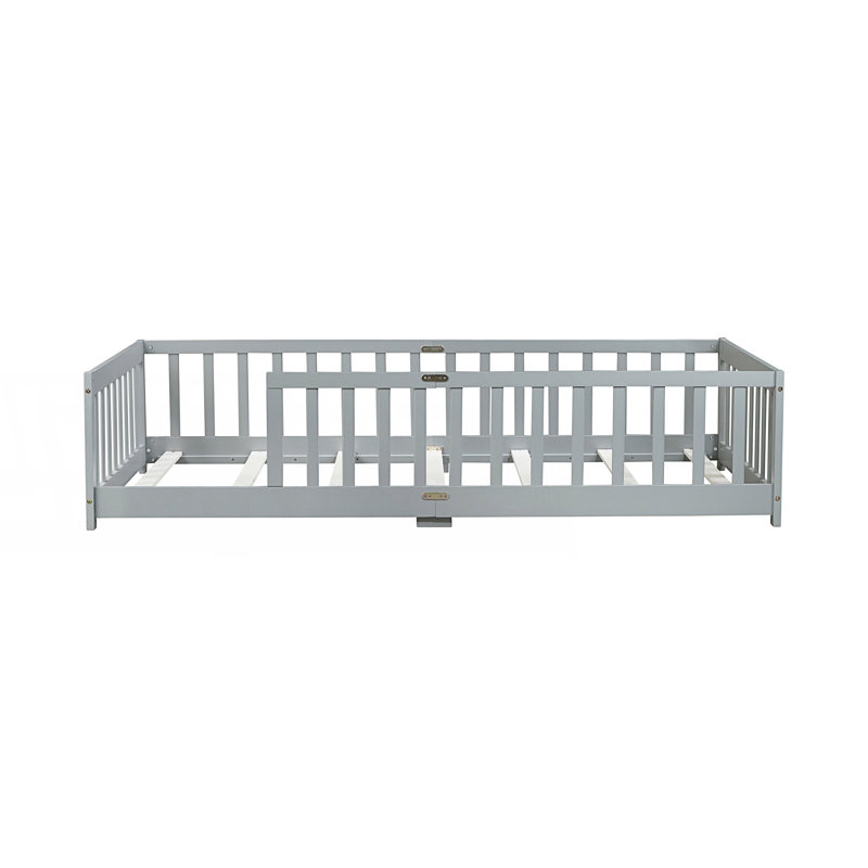 Lit au sol avec clôture sans porte, lit au sol avec garde-corps de sécurité, Gris, Lit simple