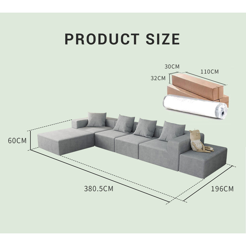 Convertible Modular Sectional Sofa Set Grey Popular Microfiber Fabric Compression Sofa