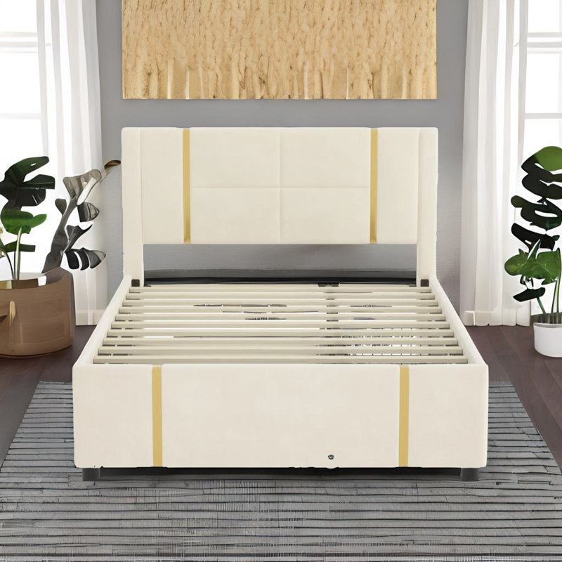 Queen Upholstered Bed, Beige