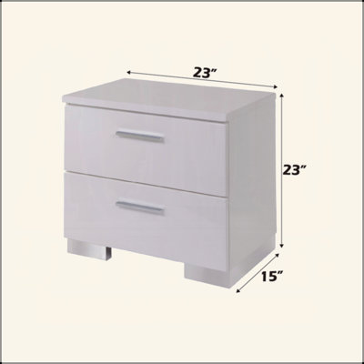 2 Drawers Nightstand With Chrome Legs, White