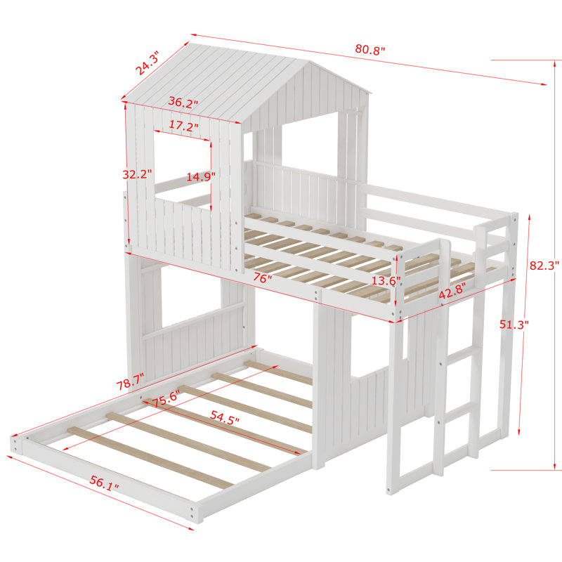 Alvan Kids Twin Over Full Bunk Bed, White