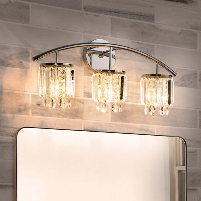 Crystal Wall Sconce, 3-Light Modern Bathroom Vanity Light Over Mirror, Chrome Wall Light Fixtures, Luxury Indoor Wall Mount Lamp for Living Room, Bedroom, Bathroom (not included mirrors and bulbs!!!)