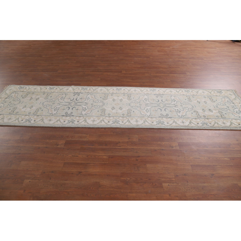 Tapis de couloir oriental vert Oushak 3 x 10