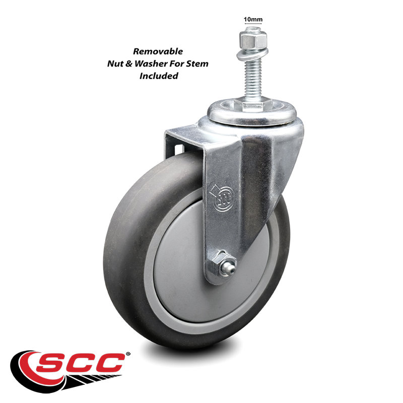 Rubber Wheel Swivel 5/8 Inch Threaded Stem Caster Set SCC