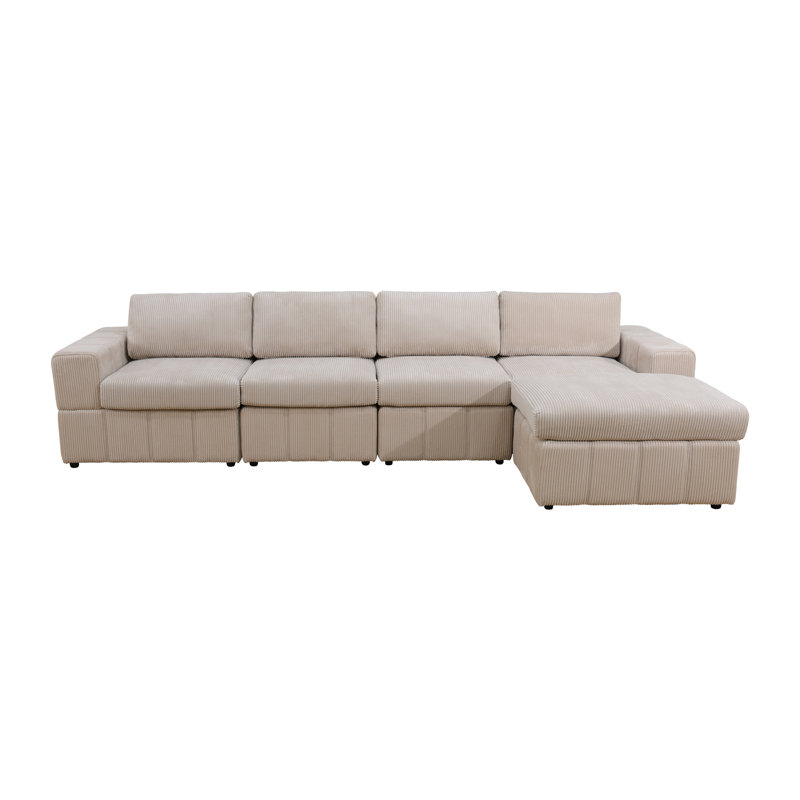 Canapé modulaire réversible en velours côtelé pour salon de 132 pièces de 132 po de largeur, Beige