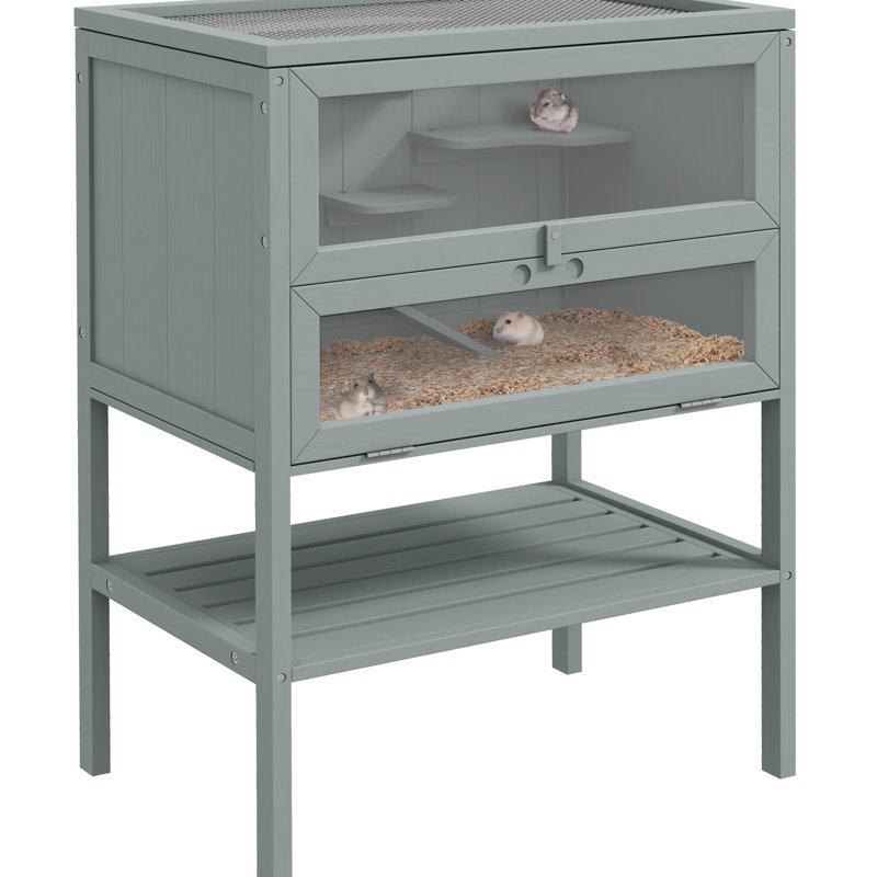 Cage grise en bois avec abat-jour à charnières et porte avant