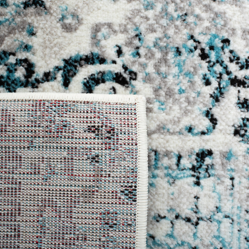 Tapis géométrique gris / bleu, Rectangle 3 pi x 5 pi