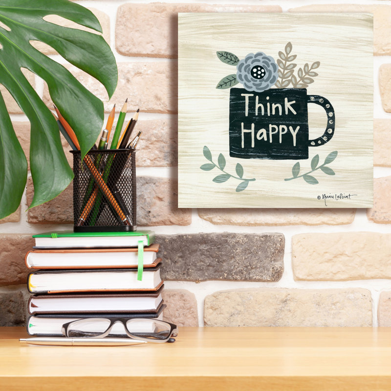 «Think Happy» - Impression sur toile tendue, H 12 po x l 12 po x P 0,75 po