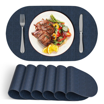 Ensemble de 6 napperons, napperons ovales réversibles, résistants à la chaleur et à la chaleur, napperons modernes en similicuir pour la cuisine, napperons neutres pour la décoration de la table à manger, mariage, fête (bleu marine)