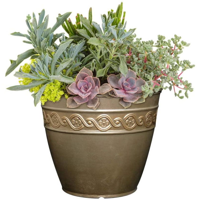 Milahn Resin Round Pot Planter, 11" H x 13" W x 13" D, Bronze