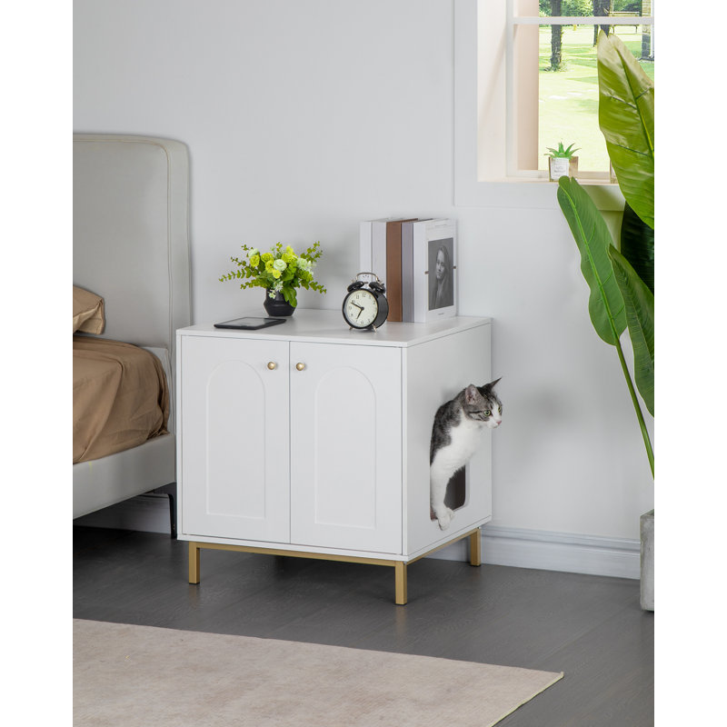 Cat Litter Box Enclosure, Hidden Litter Box Furniture with Double Doors, Wooden Pet House Side End Table, Tall Legs, 60 x 50 x 61 cm, Living Room, Bedroom