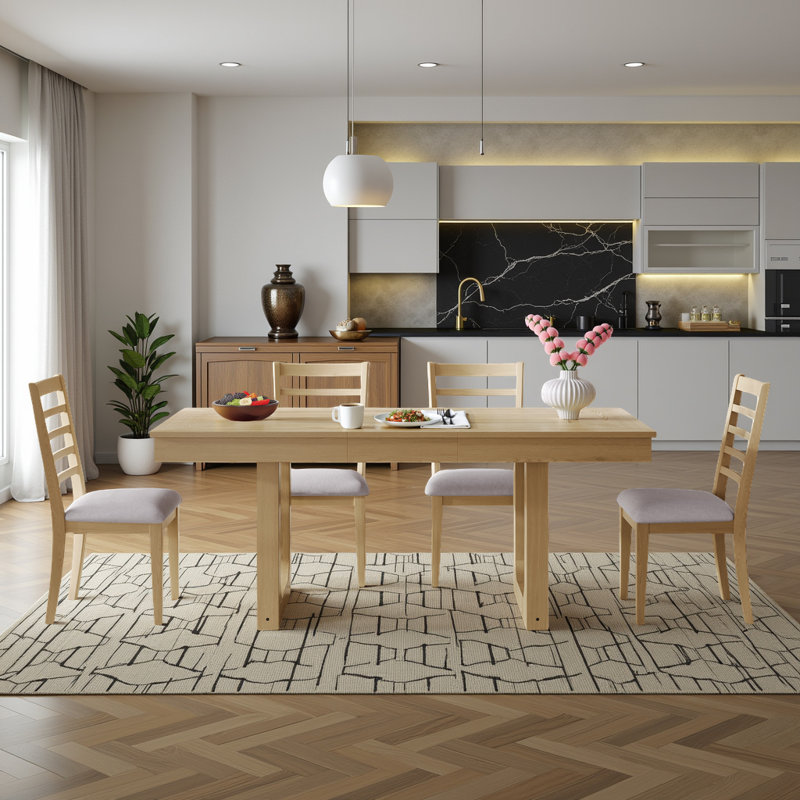  GatherHaven 7-Piece Extendable Farmhouse Dining Set - 60" to 78" Rustic Wood Table with 6 Upholstered Chairs, Expandable for 6-8 People