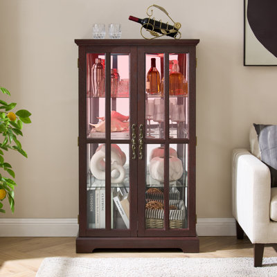 Armoires en porcelaine moderne avec rangement, armoire en verre à grain de bois de 30,31 pouces pour la maison