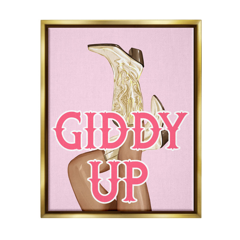 «Giddy Up Cowgirl», phrase encadrée sur toile par Ziwei Li, H 31 po x l 25 po x P 1,7 po, Cadre flottant métallique doré