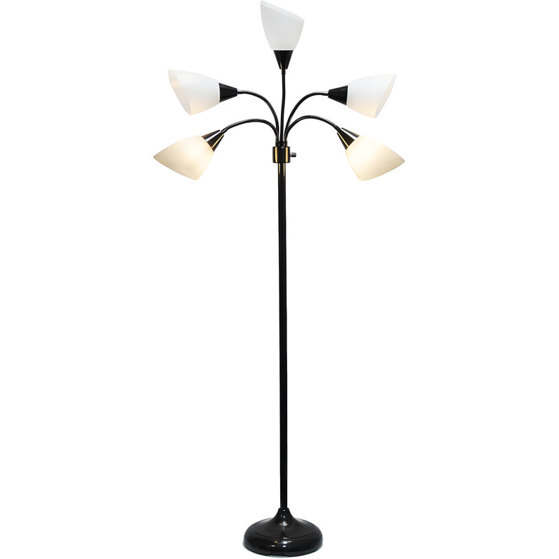 Adjustable Multi-Head Floor Lamp With Shades, 5-Light Contemporary Design, Rotary Switch, Ideal For Living Room, Office, Kids Bedroom, And Playroom