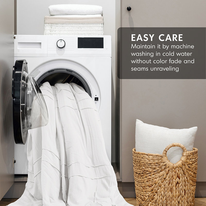 Harris Soft Washed Pinch Pleated Duvet Cover Set, Twin/Twin XL Duvet Cover + 1 Standard Sham, White