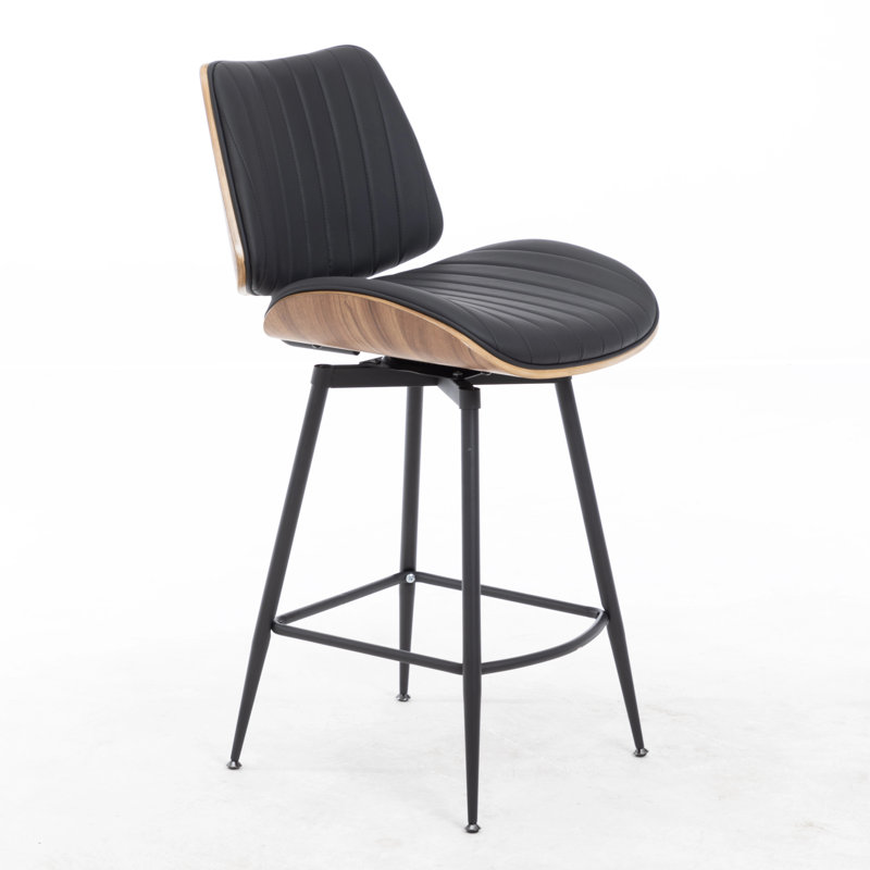 Mid-Century Swivel Bar Stool With PU Leather Seat, Black