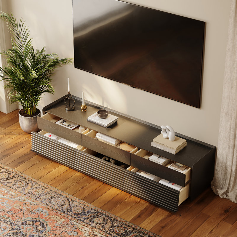 Mid-Century Modern TV Stand with LED Light, Fully Assembled, 19.27"H x 70.87"L x 15.75"W, Black