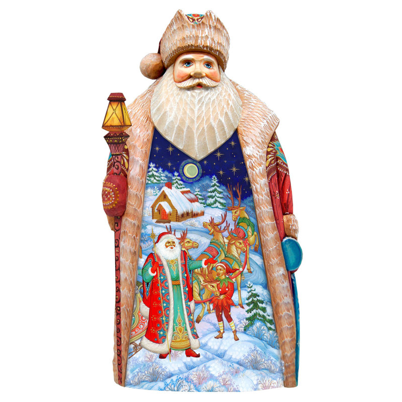 Masterpiece Wood Carved Christmas Courier Santa Figurine