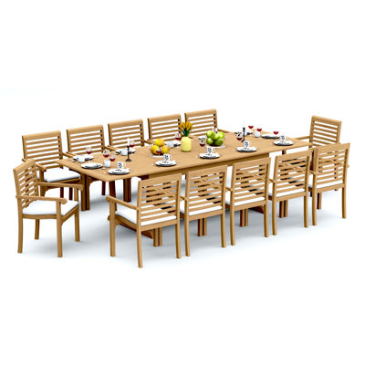 Ensemble de salle à manger 9 pièces en bois de teck de qualité A: 118 po Double Extension Mas