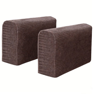 Set Of 2 Solid Color Shake Fleece Stretch Arm Cover Sofa Armrest Towel Sofa Slipcover, J, ( Flat Size 16.5x6.6" )