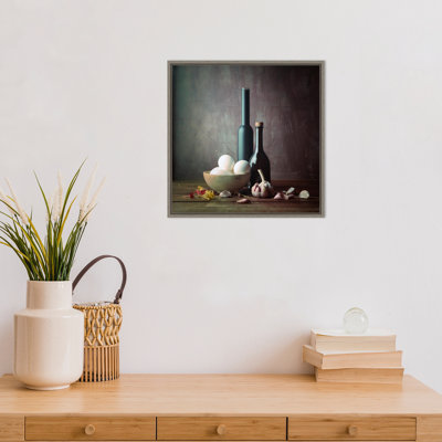 «Kitchen Eggs and Bottles Still Life» par Luiz Laercio - reproduction de photo à cadre flottant sur toile
