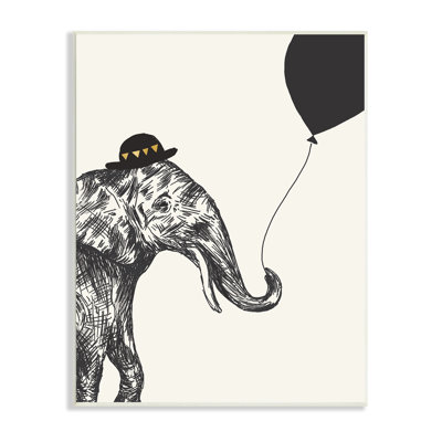 Elephant with Derby Hat Holding Black Balloon Art