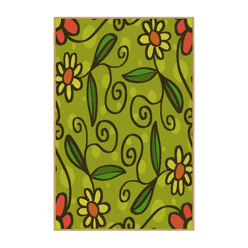 Tapis vert à motif floral, Rectangle 7 pi x 10 pi