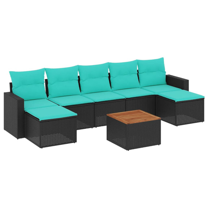  Ensemble de canapé de patio 8 pièces avec coussins en rotin de polyester noir