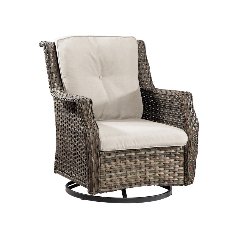 Chaise pivotante d'extérieur en osier avec coussins, Beige