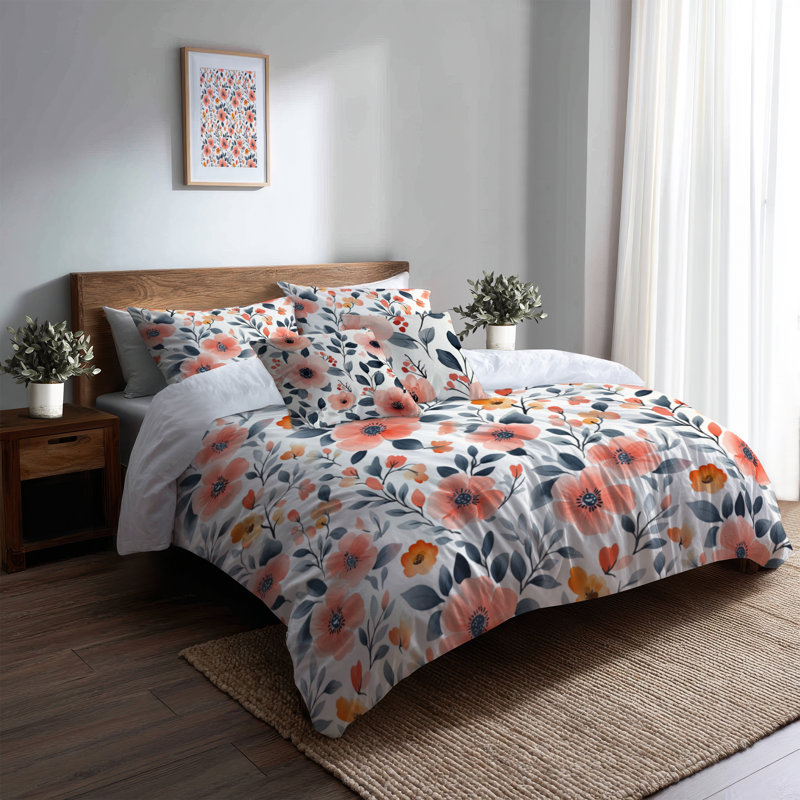 Ensemble de literie 5 pièces Garden - Ensemble de housse de couette et coussin décoratif Nature