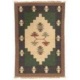 Hand Knotted Wool Area Rug in Ivory And Gray