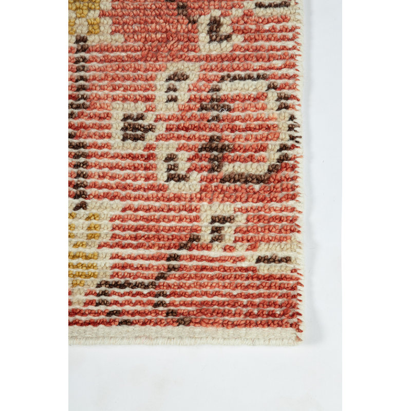 Ophelia Hand Knotted Wool Area Rug in Red, Rectangle 9' x 12'