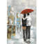 Couple marchant sous un parasol | Toile abstraite encadrée