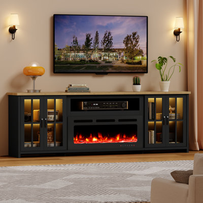  97" Fireplace Tv Stand With Electric Fireplace, Large Farmhouse Tv Stand Fortvs Up To 100", Led Lights & Adjustable Shelves, Entertainmentcenter For Living Room