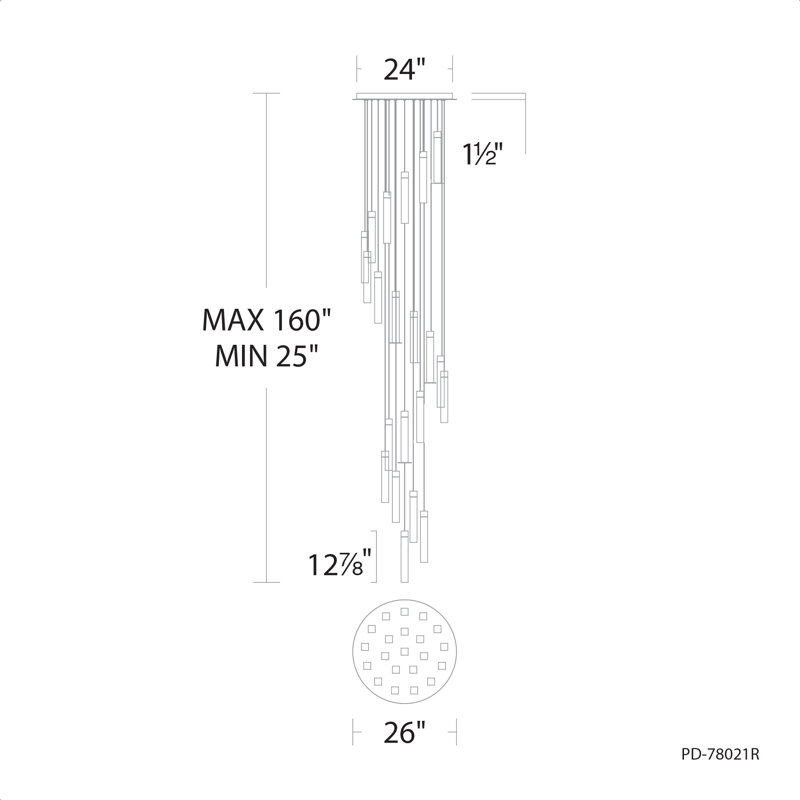 Luminaire suspendu rond Minx Cluster, H 160 po x l 26 po x P 26 po, Laiton vieilli, 21