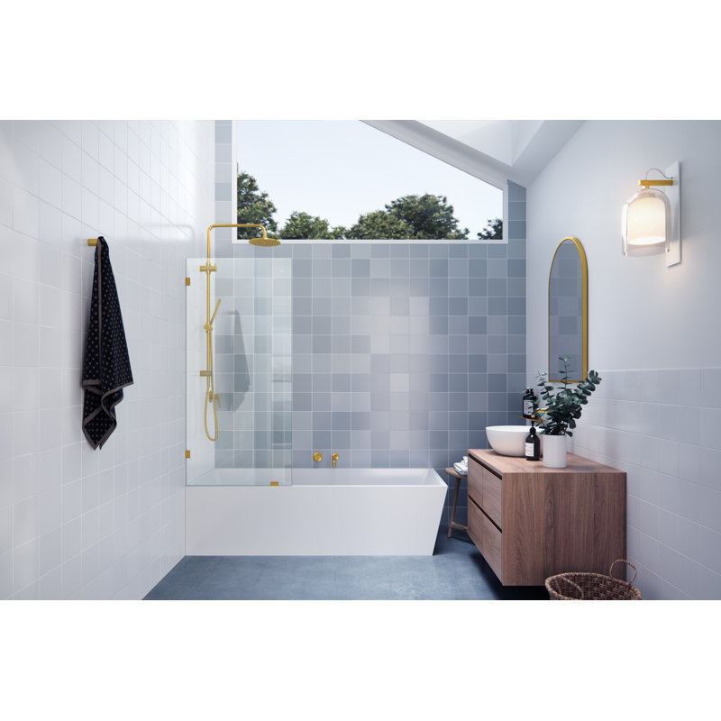 Vela 25.5 in. x 58.25 in. Frameless Single Fixed Bath Panel, Satin Brass